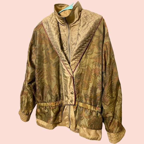 Vintage 80s Lavon Floral Zip Windbreaker Jacket w Cinched Waist - Picture 3 of 5